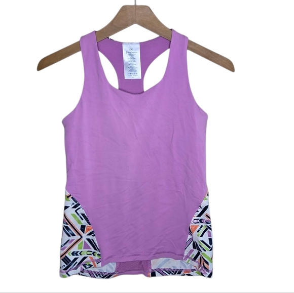 Ivivva | Girls Pink Racerback Tank Top with Colorful Geometric Design Size 14 - Picture 1 of 5